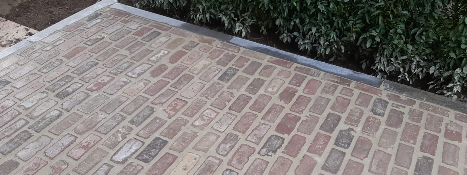 Bestrating voortuin met trapje aan huis in Hoogstraten
